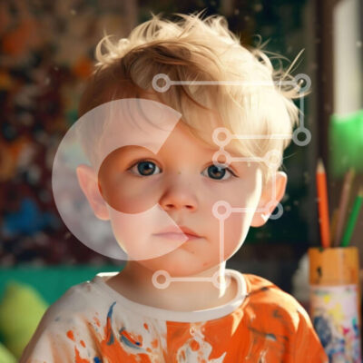 Intra Συλλεκτικό Ξύλινο Παζλ Plywood  4mm - Νεαρό αγόρι με πορτοκαλί πουκάμισο με ζωγραφιά και μολύβια Σε Ξύλινο Κουτί - Διαστάσεις Puzzle: 10x10 cm – 25 κομμάτια - Image 1