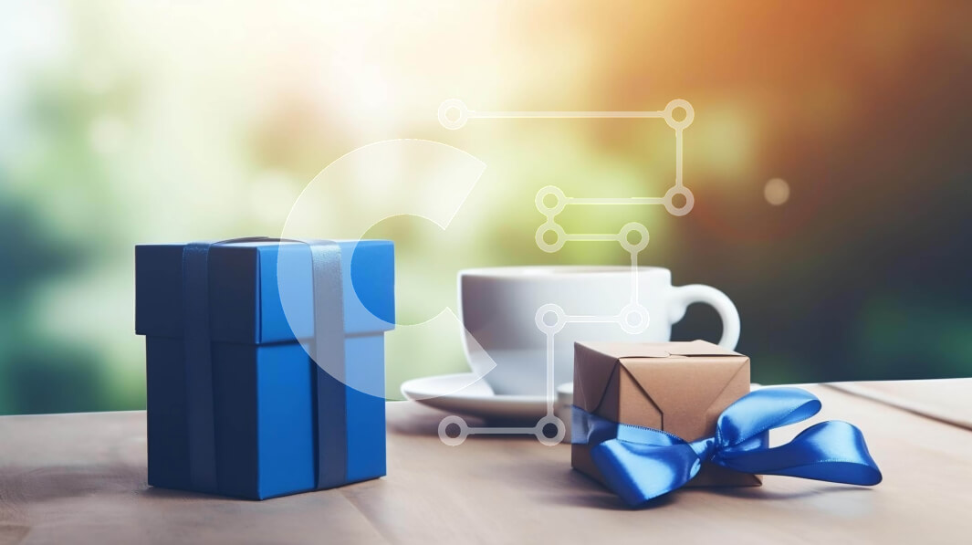 Intra Συλλεκτικό Ξύλινο Παζλ Plywood  4mm - Μπλε κουτιά δώρων και καφές σε ξύλινο τραπέζι Σε Ξύλινο Κουτί - Διαστάσεις: 10x10 cm – 25 κομμάτια