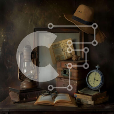 Intra Συλλεκτικό Ξύλινο Παζλ Plywood  4mm - Vintage είδη - Παλιό καπέλο, φανάρι, βιβλία και ρολόι Σε Ξύλινο Κουτί - Διαστάσεις Puzzle: 10x10 cm – 25 κομμάτια - Image 1