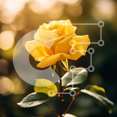 Intra Συλλεκτικό Ξύλινο Παζλ Plywood 4mm - Ανθισμένο κίτρινο τριαντάφυλλο με τα γύρω φύλλα Σε Ξύλινο Κουτί - Διαστάσεις: 10x10 cm – 25 κομμάτια - Image 1