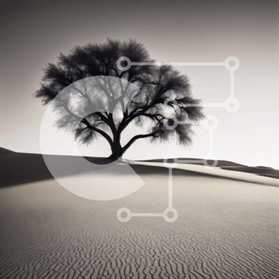 Intra Συλλεκτικό Ξύλινο Παζλ Plywood 4mm - Μοναχικό δέντρο στην έρημο σκιαγραφημένο ενάντια στη λευκή άμμο Σε Ξύλινο Κουτί - Διαστάσεις: 10x10 cm – 25 κομμάτια - Image 1