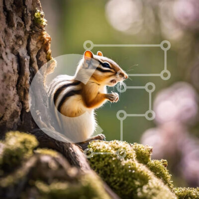 Intra Συλλεκτικό Ξύλινο Παζλ Plywood  4mm - Chipmunk σε κορμό δέντρου καλυμμένο με βρύα Σε Ξύλινο Κουτί - Διαστάσεις: 10x10 cm – 25 κομμάτια - Image 1