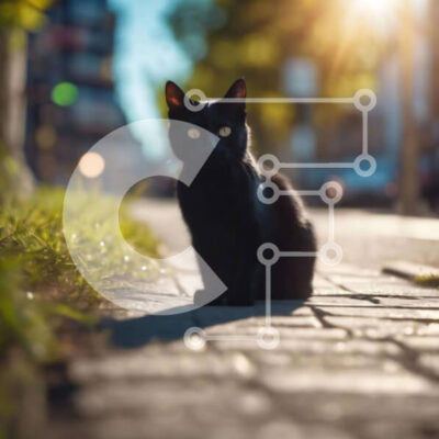 Intra Συλλεκτικό Ξύλινο Παζλ Plywood  4mm - Ήρεμη μαύρη γάτα σε αστικό περιβάλλον Σε Ξύλινο Κουτί - Διαστάσεις: 10x10 cm – 25 κομμάτια - Image 1