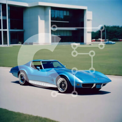 Intra Συλλεκτικό Ξύλινο Παζλ Plywood  4mm - Μπλε σπορ αυτοκίνητο σταθμευμένο μπροστά από ένα κτίριο γραφείων Σε Ξύλινο Κουτί - Διαστάσεις Puzzle: 10x10 cm – 25 κομμάτια - Image 1