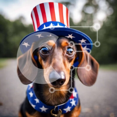 Intra Συλλεκτικό Ξύλινο Παζλ Plywood  4mm - Σκύλος Dachshund με καπέλο με θέμα την αμερικανική σημαία Σε Ξύλινο Κουτί - Διαστάσεις: 10x10 cm – 25 κομμάτια - Image 1