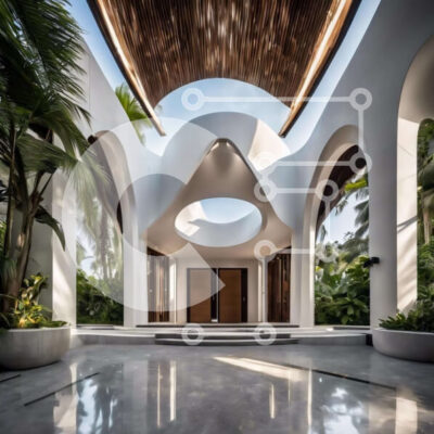 Intra Συλλεκτικό Ξύλινο Παζλ Plywood  4mm - Ανοιχτός χώρος με τοξωτή είσοδο και φυτά σε γλάστρες Σε Ξύλινο Κουτί - Διαστάσεις Puzzle: 10x10 cm – 25 κομμάτια - Image 1