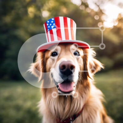 Intra Συλλεκτικό Ξύλινο Παζλ Plywood  4mm - Σκύλος με καπέλο με θέμα την αμερικανική σημαία Σε Ξύλινο Κουτί - Διαστάσεις: 10x10 cm – 25 κομμάτια - Image 1