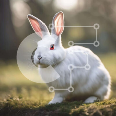 Intra Συλλεκτικό Ξύλινο Παζλ Plywood  4mm - Λευκό λαγουδάκι με κόκκινα μάτια που κάθεται στο γρασίδι Σε Ξύλινο Κουτί - Διαστάσεις: 10x10 cm – 25 κομμάτια - Image 1