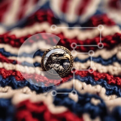 Intra Συλλεκτικό Ξύλινο Παζλ Plywood 4mm - Πατριωτική καρφίτσα αετού σε κόκκινο, λευκό και μπλε κροσέ ύφασμα Σε Ξύλινο Κουτί - Διαστάσεις: 10x10 cm – 25 κομμάτια - Image 1