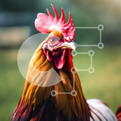 Intra Συλλεκτικό Ξύλινο Παζλ Plywood  4mm - Κόκκινος και άσπρος κόκορας στο γρασίδι Σε Ξύλινο Κουτί - Διαστάσεις: 10x10 cm – 25 κομμάτια - Image 1