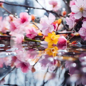 Intra Συλλεκτικό Ξύλινο Παζλ Plywood  4mm - Συστάδα ροζ λουλουδιών που αντανακλώνται στο νερό Σε Ξύλινο Κουτί - Διαστάσεις: 10x10 cm – 25 κομμάτια