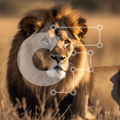 Intra Συλλεκτικό Ξύλινο Παζλ Plywood  4mm - Λιοντάρι που αναπαύεται σε ένα χορταριασμένο χωράφι με άλλα άγρια ​​ζώα Σε Ξύλινο Κουτί - Διαστάσεις: 10x10 cm – 25 κομμάτια - Image 1