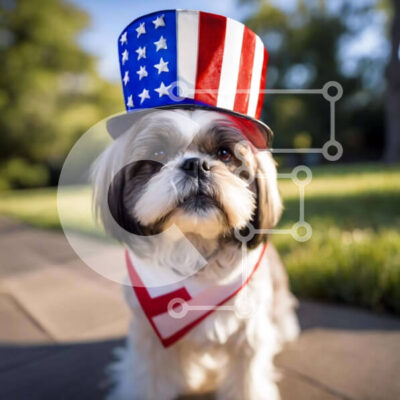 Intra Συλλεκτικό Ξύλινο Παζλ Plywood 4mm - Μικρό σκυλί με καπέλο με θέμα την αμερικανική σημαία Σε Ξύλινο Κουτί - Διαστάσεις: 10x10 cm – 25 κομμάτια - Image 1