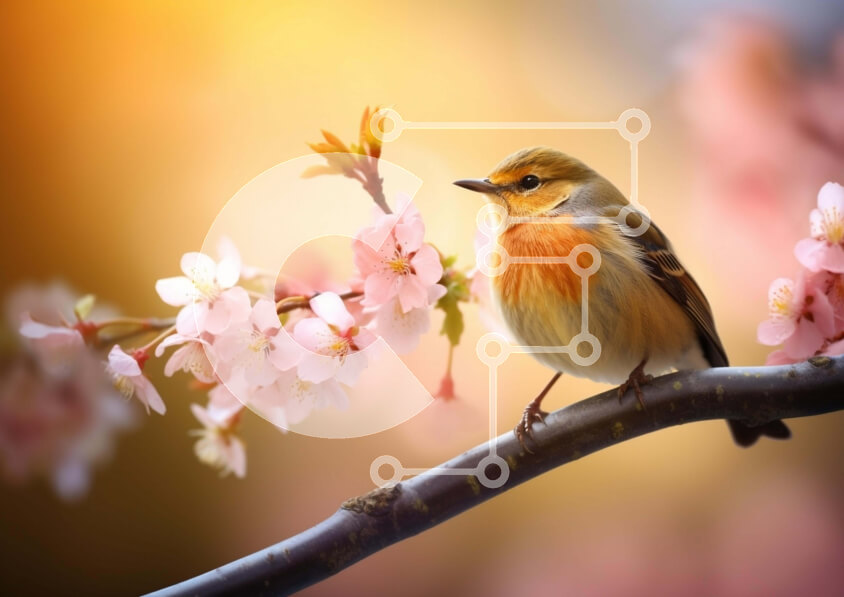 Intra Συλλεκτικό Ξύλινο Παζλ Plywood  4mm - Μικρό πουλί στο κλαδί των ροζ ανθών Σε Ξύλινο Κουτί - Διαστάσεις: 10x10 cm – 25 κομμάτια