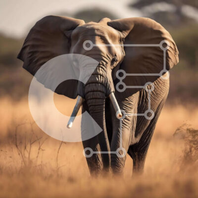 Intra Συλλεκτικό Ξύλινο Παζλ Plywood  4mm - Ελέφαντας που περπατά σε χορταριασμένο χωράφι με κορμούς επάνω Σε Ξύλινο Κουτί - Διαστάσεις: 10x10 cm – 25 κομμάτια - Image 1