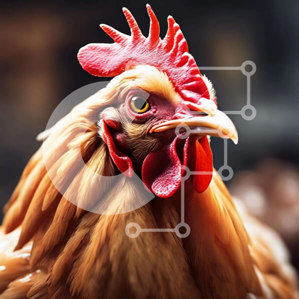 Intra Συλλεκτικό Ξύλινο Παζλ Plywood  4mm - Κοντινό πλάνο του πορτοκαλί κόκορα που κοιτάζει επίμονα την κάμερα Σε Ξύλινο Κουτί - Διαστάσεις: 10x10 cm – 25 κομμάτια