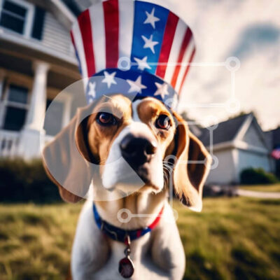Intra Συλλεκτικό Ξύλινο Παζλ Plywood  4mm - Σκύλος Beagle με καπέλο με θέμα την αμερικανική σημαία Σε Ξύλινο Κουτί - Διαστάσεις: 10x10 cm – 25 κομμάτια - Image 1
