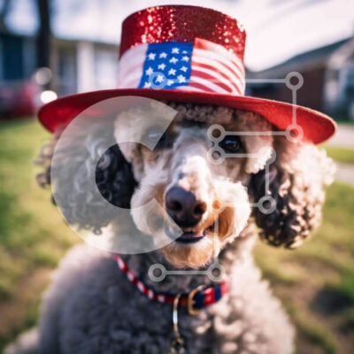 Intra Συλλεκτικό Ξύλινο Παζλ Plywood  4mm - Σκύλος κανίς με καπέλο με θέμα την αμερικανική σημαία στο γρασίδι Σε Ξύλινο Κουτί - Διαστάσεις: 10x10 cm – 25 κομμάτια - Image 1