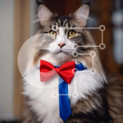 Intra Συλλεκτικό Ξύλινο Παζλ Plywood  4mm - Κομψή γάτα με κόκκινο και μπλε παπιγιόν Σε Ξύλινο Κουτί - Διαστάσεις: 10x10 cm – 25 κομμάτια - Image 1