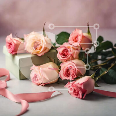 Intra Συλλεκτικό Ξύλινο Παζλ Plywood 4mm - Ρομαντικό μπουκέτο ροζ τριαντάφυλλα και κουτί δώρου Σε Ξύλινο Κουτί - Διαστάσεις: 10x10 cm – 25 κομμάτια - Image 1