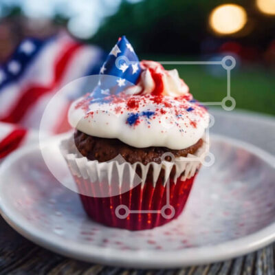 Intra Συλλεκτικό Ξύλινο Παζλ Plywood 4mm - Cupcake 4ης Ιουλίου με πιάτο αμερικανικής σημαίας Σε Ξύλινο Κουτί - Διαστάσεις: 10x10 cm – 25 κομμάτια - Image 1