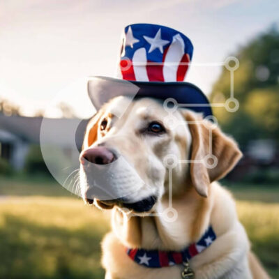 Intra Συλλεκτικό Ξύλινο Παζλ Plywood 4mm - Σκύλος με καπέλο αμερικανικής σημαίας που γιορτάζει την 4η Ιουλίου Σε Ξύλινο Κουτί - Διαστάσεις: 10x10 cm – 25 κομμάτια - Image 1