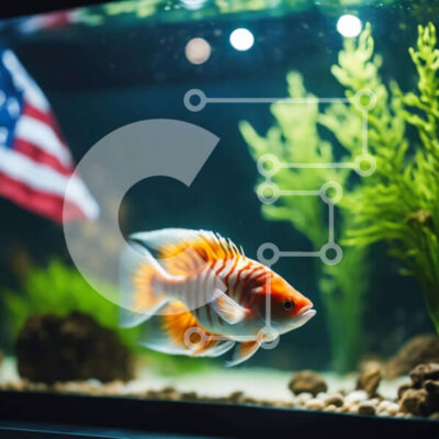 Intra Συλλεκτικό Ξύλινο Παζλ Plywood  4mm - Χρυσόψαρο που κολυμπά στο ενυδρείο με αμερικανική σημαία και φυτά Σε Ξύλινο Κουτί - Διαστάσεις: 10x10 cm – 25 κομμάτια - Image 1