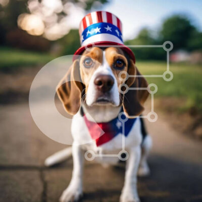 Intra Συλλεκτικό Ξύλινο Παζλ Plywood 4mm - Σκύλος Beagle που γιορτάζει την 4η Ιουλίου με καπέλο αμερικανικής σημαίας Σε Ξύλινο Κουτί - Διαστάσεις: 10x10 cm – 25 κομμάτια - Image 1