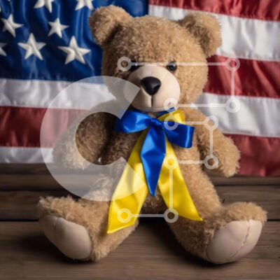 Intra Συλλεκτικό Ξύλινο Παζλ Plywood  4mm - Καφέ αρκουδάκι με αμερικανική σημαία και κορδέλες Σε Ξύλινο Κουτί - Διαστάσεις: 10x10 cm – 25 κομμάτια - Image 1