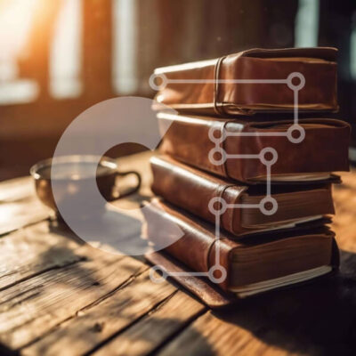 Intra Συλλεκτικό Ξύλινο Παζλ Plywood 4mm - Στοίβα από καφέ δερμάτινα βιβλία και φλιτζάνι καφέ στο φως του ήλιου Σε Ξύλινο Κουτί - Διαστάσεις Puzzle: 10x10 cm – 25 κομμάτια - Image 1