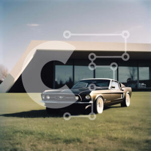 Intra Συλλεκτικό Ξύλινο Παζλ Plywood 4mm - Η Black Ford Mustang παρκαρισμένη μπροστά σε ένα μοντέρνο κτίριο Σε Ξύλινο Κουτί - Διαστάσεις Puzzle: 10x10 cm – 25 κομμάτια - Image 1