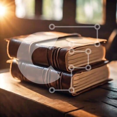 Intra Συλλεκτικό Ξύλινο Παζλ Plywood  4mm - Στοίβα από καφέ δερμάτινα βιβλία σε ξύλινο τραπέζι με φως του ήλιου Σε Ξύλινο Κουτί - Διαστάσεις Puzzle: 10x10 cm – 25 κομμάτια - Image 1