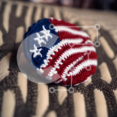 Intra Συλλεκτικό Ξύλινο Παζλ Plywood 4mm - Κόκκινο, λευκό και μπλε κροσέ κουμπί στο κάλυμμα του κρεβατιού Σε Ξύλινο Κουτί - Διαστάσεις Puzzle: 10x10 cm – 25 κομμάτια - Image 1