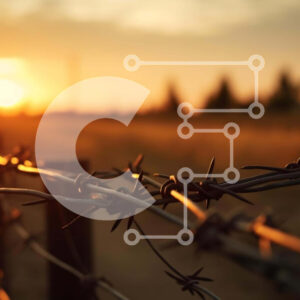 Intra Συλλεκτικό Ξύλινο Παζλ Plywood  4mm - Φράχτη από συρματοπλέγματα με ηλιοβασίλεμα Σε Ξύλινο Κουτί - Διαστάσεις: 10x10 cm – 25 κομμάτια