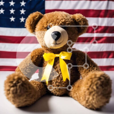 Intra Συλλεκτικό Ξύλινο Παζλ Plywood  4mm - Αρκουδάκι με αμερικανική σημαία Σε Ξύλινο Κουτί - Διαστάσεις Puzzle: 10x10 cm – 25 κομμάτια - Image 1