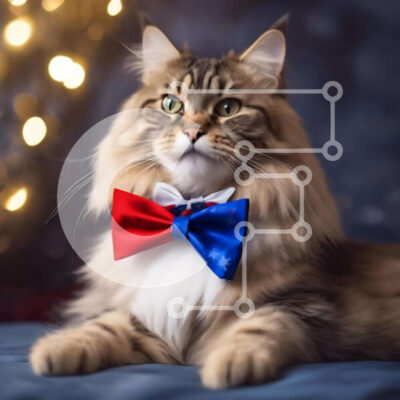 Intra Συλλεκτικό Ξύλινο Παζλ Plywood  4mm - Κομψή μακρυμάλλη γάτα με μπλε και κόκκινο παπιγιόν Σε Ξύλινο Κουτί - Διαστάσεις: 10x10 cm – 25 κομμάτια - Image 1