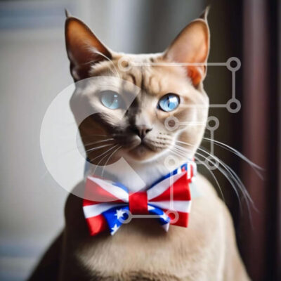 Intra Συλλεκτικό Ξύλινο Παζλ Plywood  4mm - Γάτα που φορά παπιγιόν με αμερικανική σημαία Σε Ξύλινο Κουτί - Διαστάσεις: 10x10 cm – 25 κομμάτια - Image 1