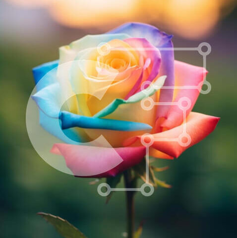 Intra Συλλεκτικό Ξύλινο Παζλ Plywood  4mm - Ζωντανό τριαντάφυλλο ουράνιου τόξου με πράσινο Σε Ξύλινο Κουτί - Διαστάσεις: 10x10 cm – 25 κομμάτια - Image 1