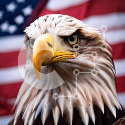 Intra Συλλεκτικό Ξύλινο Παζλ Plywood  4mm - Αετός μπροστά από την αμερικανική σημαία Σε Ξύλινο Κουτί - Διαστάσεις: 10x10 cm – 25 κομμάτια - Image 1