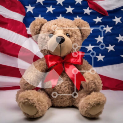 Intra Συλλεκτικό Ξύλινο Παζλ Plywood  4mm - Αρκουδάκι με αμερικανική σημαία Σε Ξύλινο Κουτί - Διαστάσεις: 10x10 cm – 25 κομμάτια - Image 1