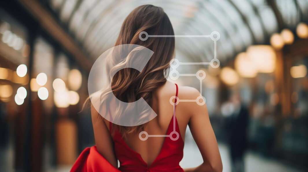 Intra Συλλεκτικό Ξύλινο Παζλ Plywood  4mm - Κομψή γυναίκα με κόκκινο φόρεμα που περπατά στους πολυσύχναστους διαδρόμους Σε Ξύλινο Κουτί - Διαστάσεις Puzzle: 10x10 cm – 25 κομμάτια