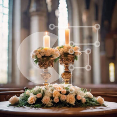 Intra Συλλεκτικό Ξύλινο Παζλ Plywood  4mm - Κηροπήγια σε μια εκκλησία με λευκά και χρυσά λουλούδια Σε Ξύλινο Κουτί - Διαστάσεις Puzzle: 10x10 cm – 25 κομμάτια - Image 1