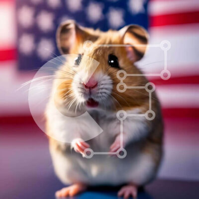Intra Συλλεκτικό Ξύλινο Παζλ Plywood  4mm - Συγκινημένο χάμστερ μπροστά από το φόντο της αμερικανικής σημαίας Σε Ξύλινο Κουτί - Διαστάσεις: 10x10 cm – 25 κομμάτια - Image 1