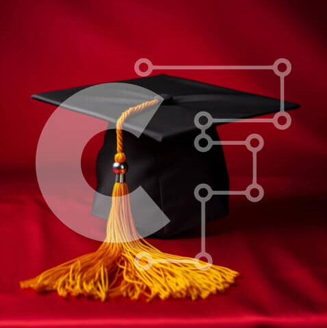 Intra Συλλεκτικό Ξύλινο Παζλ Plywood 4mm - Μαύρο και κίτρινο καπάκι αποφοίτησης σε κόκκινο πανί Σε Ξύλινο Κουτί - Διαστάσεις Puzzle: 10x10 cm – 25 κομμάτια - Image 1