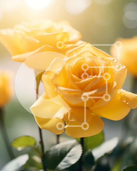 Intra Συλλεκτικό Ξύλινο Παζλ Plywood  4mm - Κοντινό πλάνο ανθισμένα κίτρινα τριαντάφυλλα με σταγονίδια νερού Σε Ξύλινο Κουτί - Διαστάσεις: 10x10 cm – 25 κομμάτια