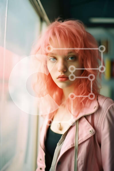 Intra Συλλεκτικό Ξύλινο Παζλ Plywood  4mm - Νεαρή γυναίκα με ροζ μαλλιά και αξεσουάρ κοσμημάτων Σε Ξύλινο Κουτί - Διαστάσεις Puzzle: 10x10 cm – 25 κομμάτια