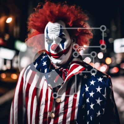 Intra Συλλεκτικό Ξύλινο Παζλ Plywood  4mm - Στολή κλόουν με αμερικανική σημαία για διακοπές και εκδηλώσεις Σε Ξύλινο Κουτί - Διαστάσεις: 10x10 cm – 25 κομμάτια - Image 1