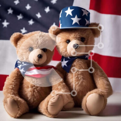 Intra Συλλεκτικό Ξύλινο Παζλ Plywood  4mm - Αρκουδάκια με καπέλα αμερικανικής σημαίας Σε Ξύλινο Κουτί - Διαστάσεις Puzzle: 10x10 cm – 25 κομμάτια - Image 1