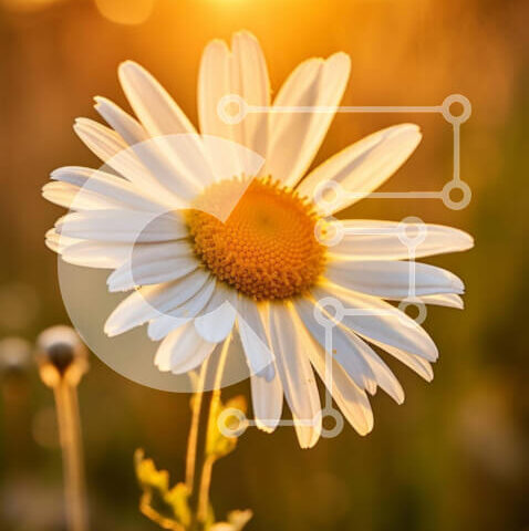 Intra Συλλεκτικό Ξύλινο Παζλ Plywood 4mm - Λευκή Μαργαρίτα που ανθίζει στο χωράφι στο ηλιοβασίλεμα Σε Ξύλινο Κουτί - Διαστάσεις: 10x10 cm – 25 κομμάτια - Image 1