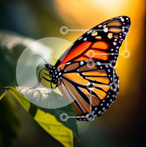 Intra Συλλεκτικό Ξύλινο Παζλ Plywood  4mm - Πεταλούδα Monarch στο φύλλο βελανιδιάς Σε Ξύλινο Κουτί - Διαστάσεις: 10x10 cm – 25 κομμάτια - Image 1